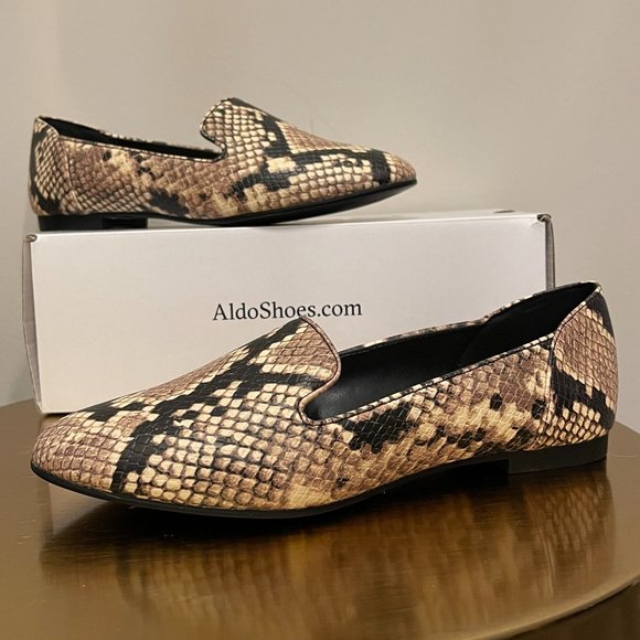 New ALDO Natural Snakeskin Kappa Flat Loafers Sz 6 - Picture 1 of 4